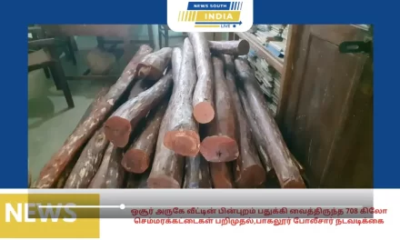 ஒசூர் அருகே வீட்டின் பின்புறம் பதுக்கி வைத்திருந்த 708 கிலோ செம்மரக்கட்டைகள் பறிமுதல்,பாகலூர் போலீசார் நடவடிக்கை
