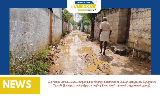 நெல்லை மாவட்டம் கூடங்குளத்தில் நேற்று நள்ளிரவில் பெய்த மழையால் தெருவில் தேங்கி இருக்கும் மழை நீருடன் கழிவு நீரூம் கலப்பதால் பொதுமக்கள் அவதி.