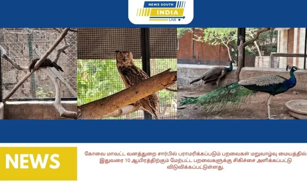 கோவை மாவட்ட வனத்துறை சார்பில் பராமரிக்கப்படும் பறவைகள் மறுவாழ்வு மையத்தில் இதுவரை 10 ஆயிரத்திற்கும் மேற்பட்ட பறவைகளுக்கு சிகிச்சை அளிக்கப்பட்டு விடுவிக்கப்பட்டுள்ளது.