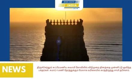 திருச்செந்தூர் சுப்பிரமணிய சுவாமி கோவிலில் விடுமுறை தினத்தை முன்னிட்டு குவிந்த பக்தர்கள். சுமார் 4 மணி நேரத்துக்கும் மேலாக வரிசையில் காத்திருந்து சாமி தரிசனம்.