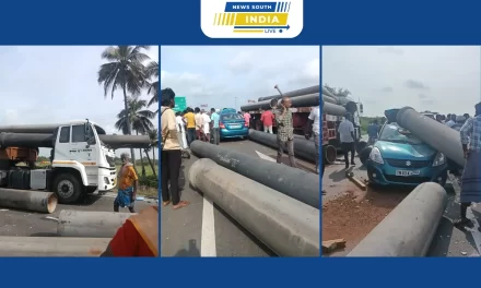 தஞ்சாவூர் மாவட்டத்தில் இருந்து திருவாரூருக்கு கண்டெய்னர் லாரி மூலம் குடிநீர் இரும்பு குழாய் ஏற்றி வந்த லாரி – குழாய் சாலையில் சென்ற கார் மீது விழுந்தது