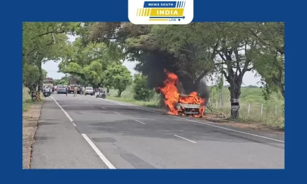 பல்லடம் அருகே பொள்ளச்சி சாலையில் சொகுசு கார் தீப்பிடித்து விபத்து………