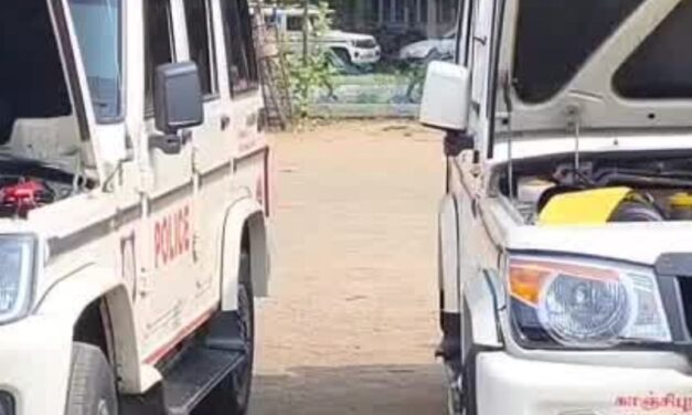 🚓 காவல் வாகனங்களின் நிலையை நேரில் ஆய்வு செய்த காஞ்சிபுரம் எஸ்.பி. பெ. சண்முகம் — வாகனத்தைத் தானே ஓட்டி பரிசோதனை! 🔍🚘